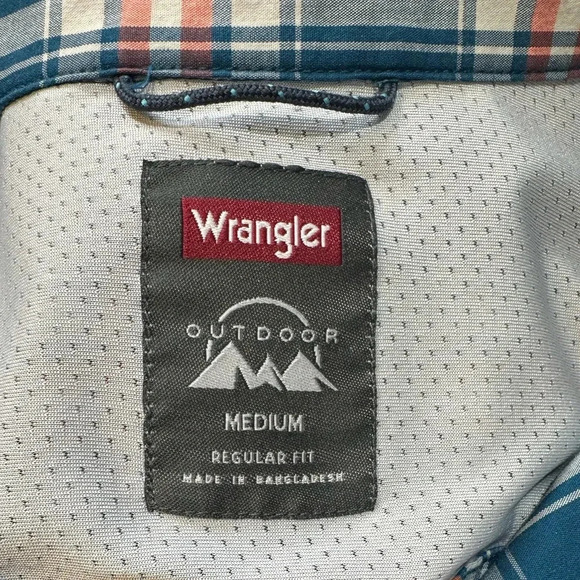 Wrangler Outdoor Blue Orange Plaid Llng Sleeves e Snap Button Size M - Picture 3 of 6